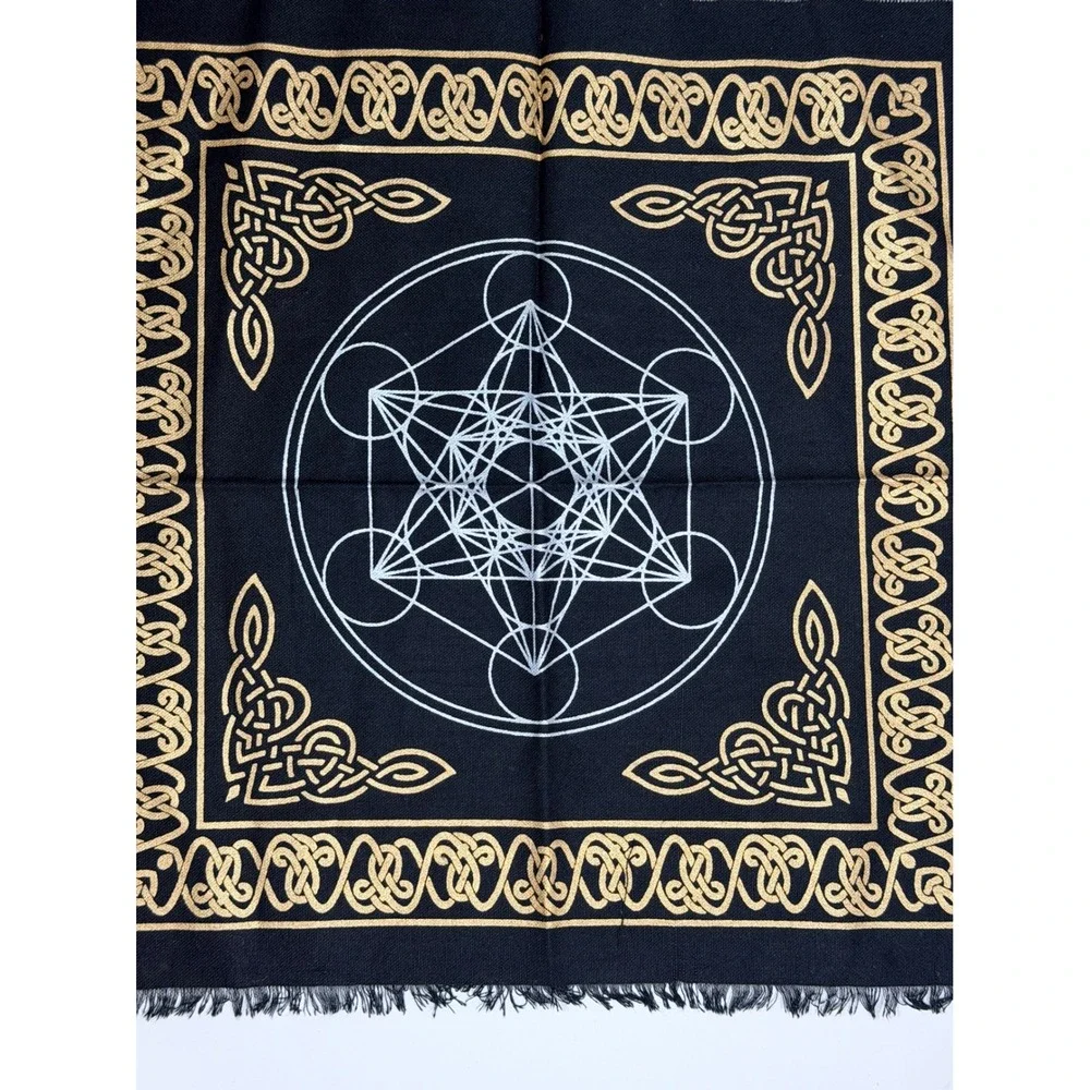 Metatrons Cotton Cube Altar Cloth Black Gold Celtic Knot Sacred square Tarot Mat